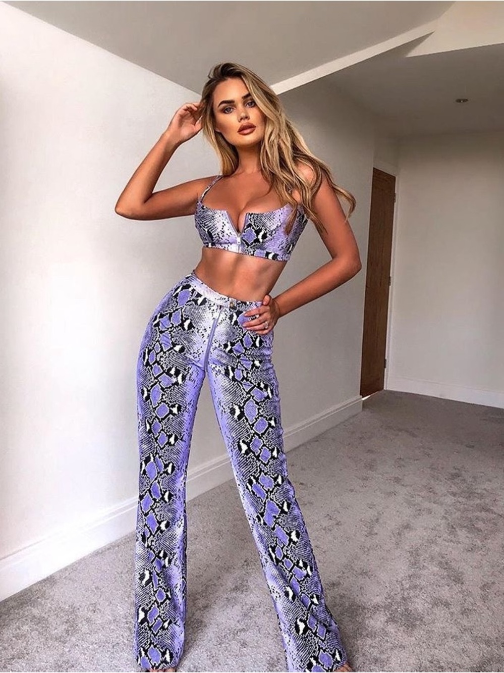 Oh Polly Lilac Snake-Print Two piece set / co-ord with Zip Front - Picture 1 of 4